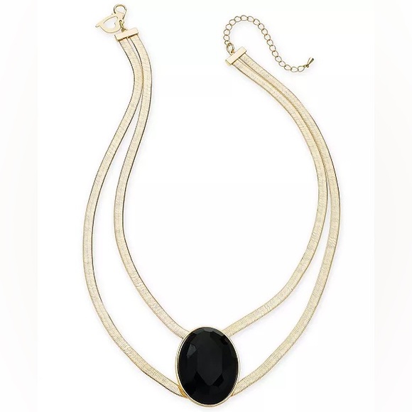 Thalia Sodi Gold-Tone Large Black Stone Double Strand Statement Necklace - Picture 1 of 5